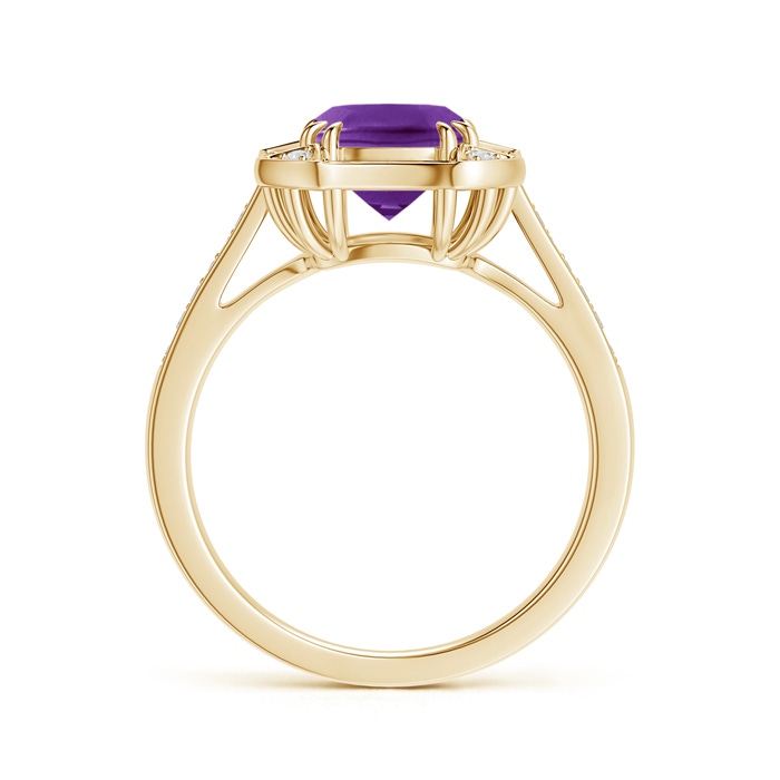 7mm AAAA Art Deco Cushion Cut Amethyst Ring with Diamond Accents in Yellow Gold product image