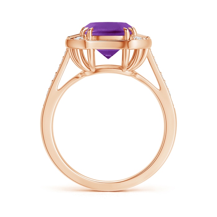 8mm AAA Art Deco Cushion Cut Amethyst Ring with Diamond Accents in Rose Gold product image