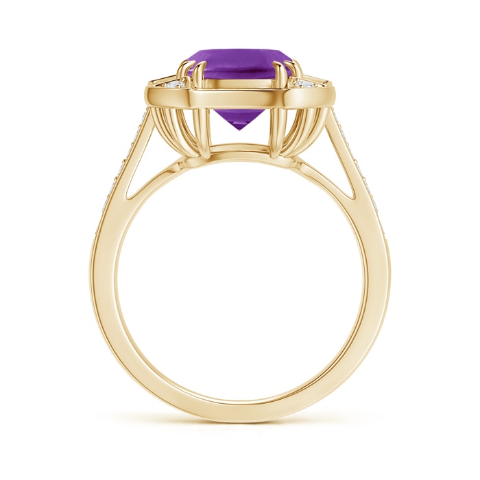 8mm AAA Art Deco Cushion Cut Amethyst Ring with Diamond Accents in Yellow Gold product image