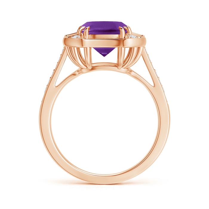 8mm AAAA Art Deco Cushion Cut Amethyst Ring with Diamond Accents in Rose Gold product image