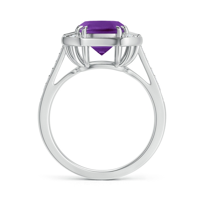 8mm AAAA Art Deco Cushion Cut Amethyst Ring with Diamond Accents in White Gold product image