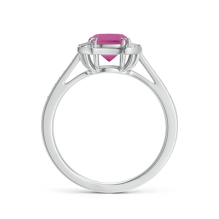 6mm AAA Art Deco Cushion Cut Pink Tourmaline Ring with Diamond Accents in White Gold Product Image