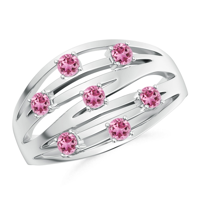 2.5mm AAA Scattered Split Seven Pink Tourmaline Wedding Band Ring in White Gold