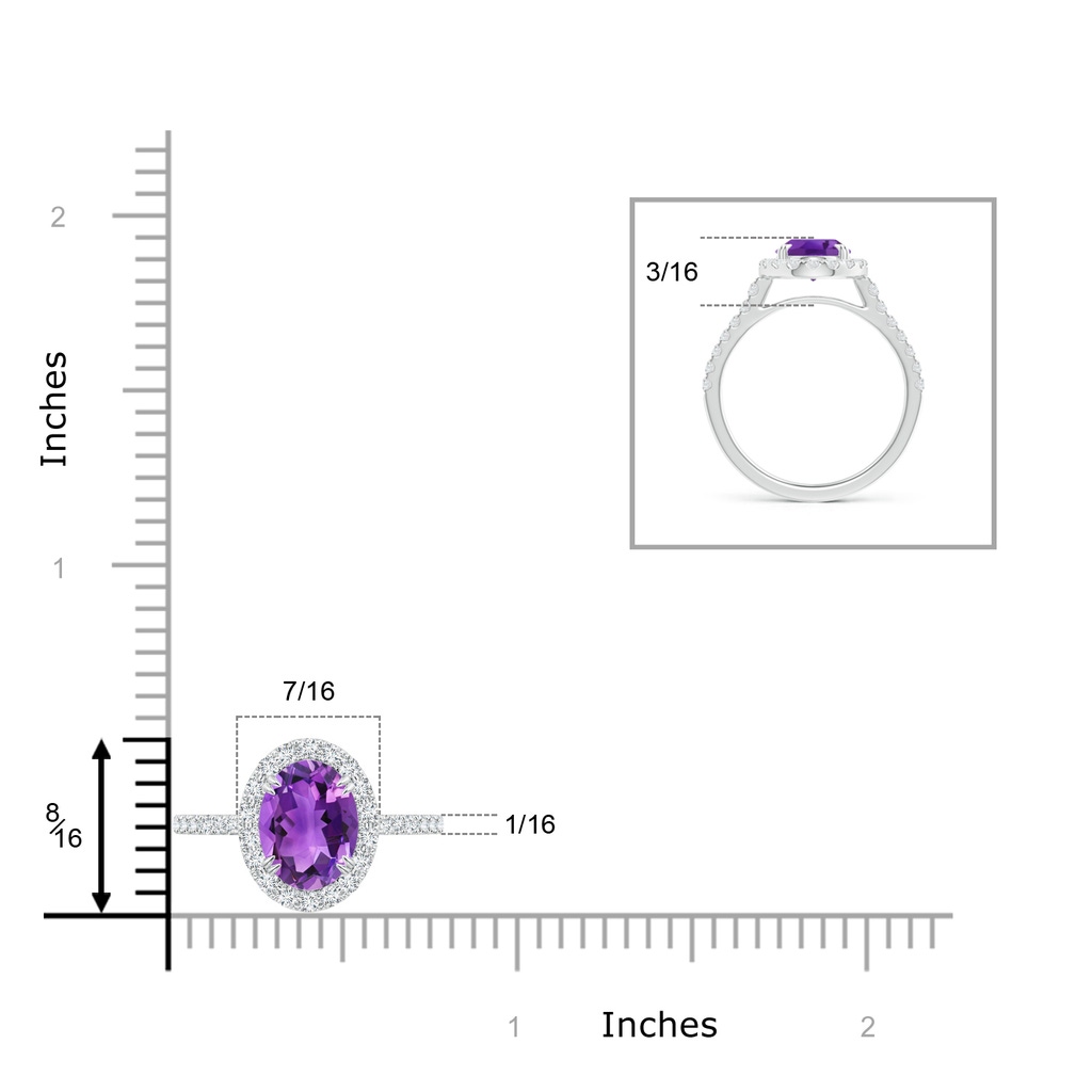 9x7mm AAA Double Claw-Set Oval Amethyst Halo Ring with Diamonds in White Gold Product Image