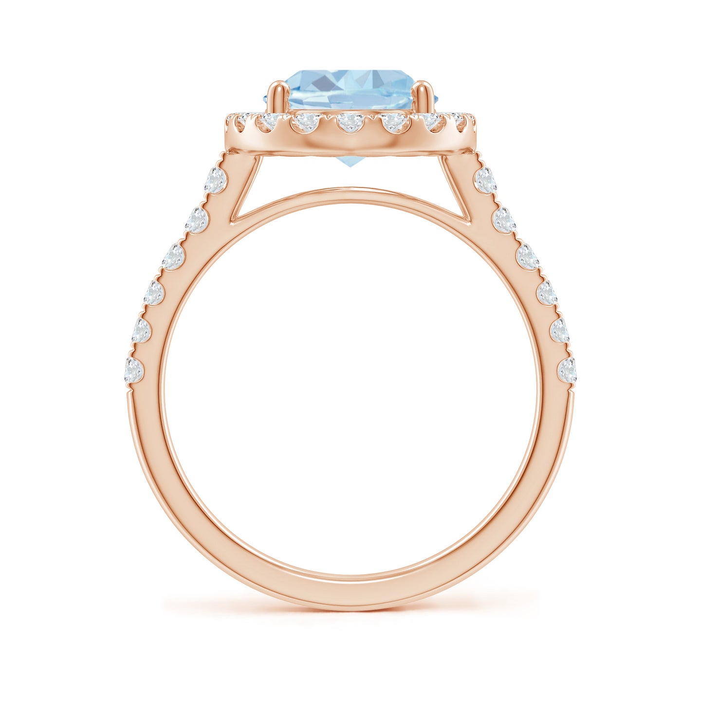Double Claw-Set Oval Aquamarine Halo Ring with Diamonds