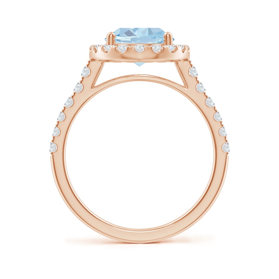 10x8mm A Double Claw-Set Oval Aquamarine Halo Ring with Diamonds in Rose Gold side-1