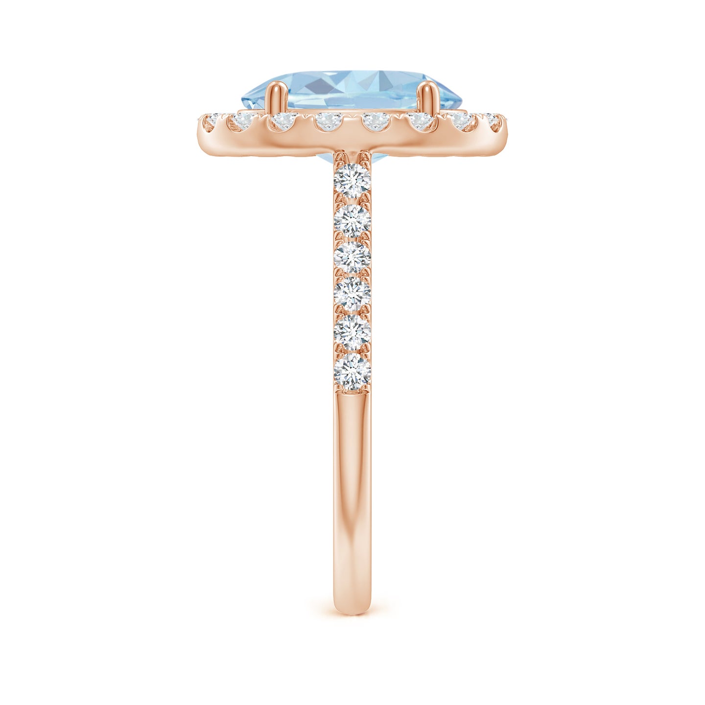 Double Claw-Set Oval Aquamarine Halo Ring with Diamonds