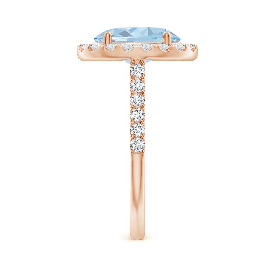 10x8mm A Double Claw-Set Oval Aquamarine Halo Ring with Diamonds in Rose Gold side-2