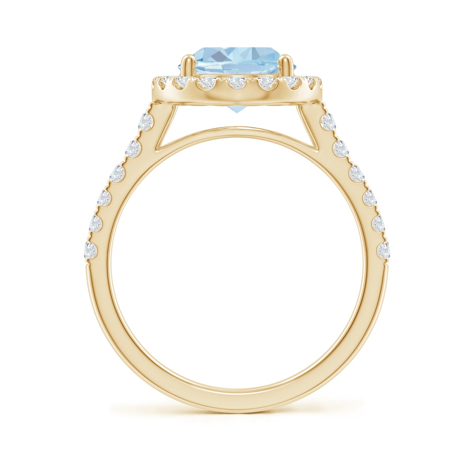 10x8mm A Double Claw-Set Oval Aquamarine Halo Ring with Diamonds in Yellow Gold side-1