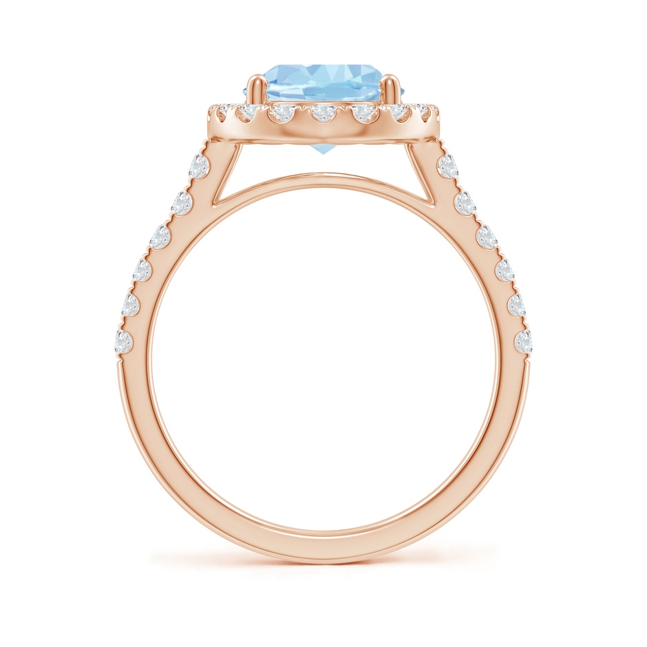 10x8mm AAA Double Claw-Set Oval Aquamarine Halo Ring with Diamonds in Rose Gold side-1