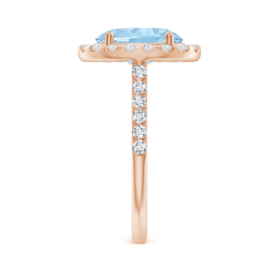 10x8mm AAA Double Claw-Set Oval Aquamarine Halo Ring with Diamonds in Rose Gold side-2