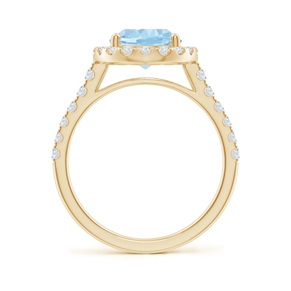 10x8mm AAA Double Claw-Set Oval Aquamarine Halo Ring with Diamonds in Yellow Gold side-1