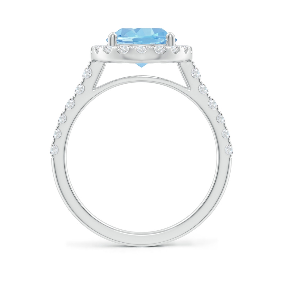 10x8mm AAAA Double Claw-Set Oval Aquamarine Halo Ring with Diamonds in White Gold side-1