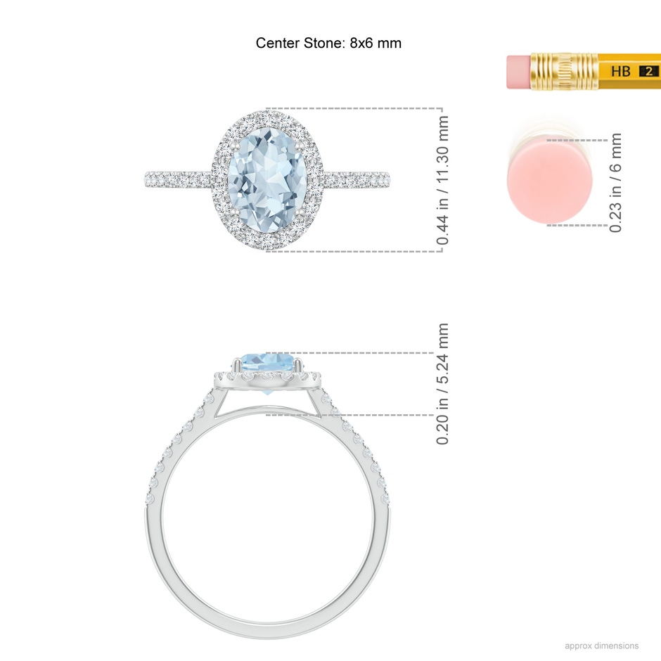 8x6mm A Double Claw-Set Oval Aquamarine Halo Ring with Diamonds in White Gold ruler