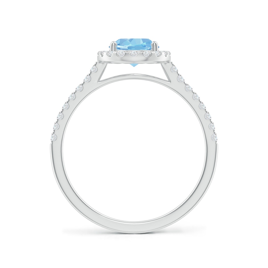 8x6mm AAAA Double Claw-Set Oval Aquamarine Halo Ring with Diamonds in White Gold side-1