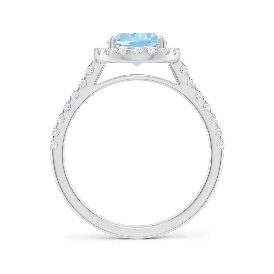 9x7mm AAA Double Claw-Set Oval Aquamarine Halo Ring with Diamonds in White Gold side-1
