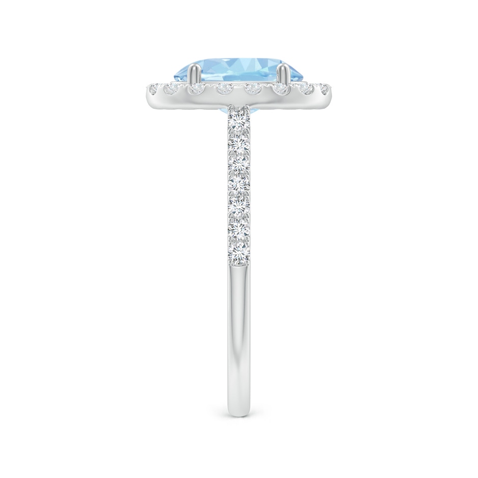 9x7mm AAA Double Claw-Set Oval Aquamarine Halo Ring with Diamonds in White Gold side-2