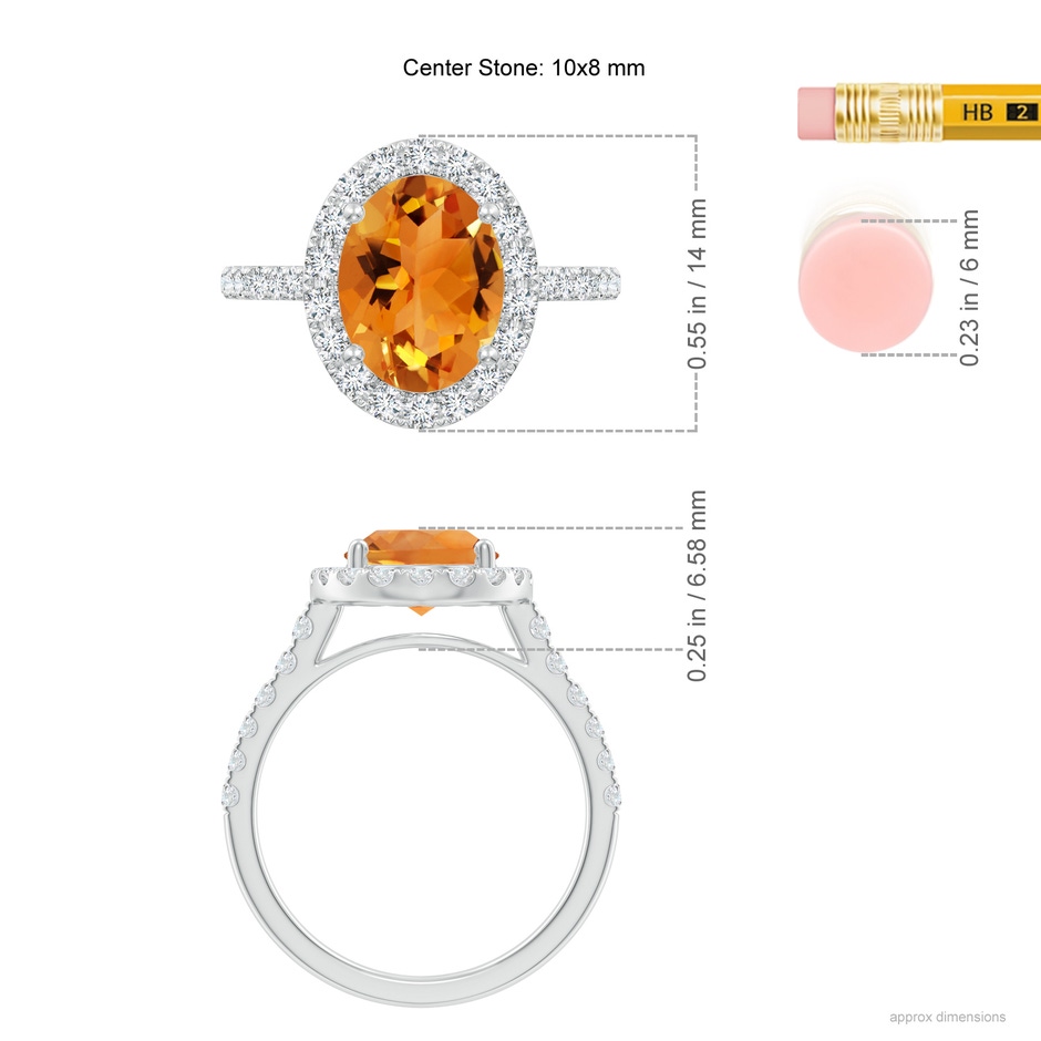 10x8mm AAA Double Claw-Set Oval Citrine Halo Ring with Diamonds in 18K White Gold ruler