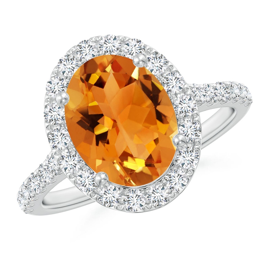 10x8mm AAA Double Claw-Set Oval Citrine Halo Ring with Diamonds in P950 Platinum 
