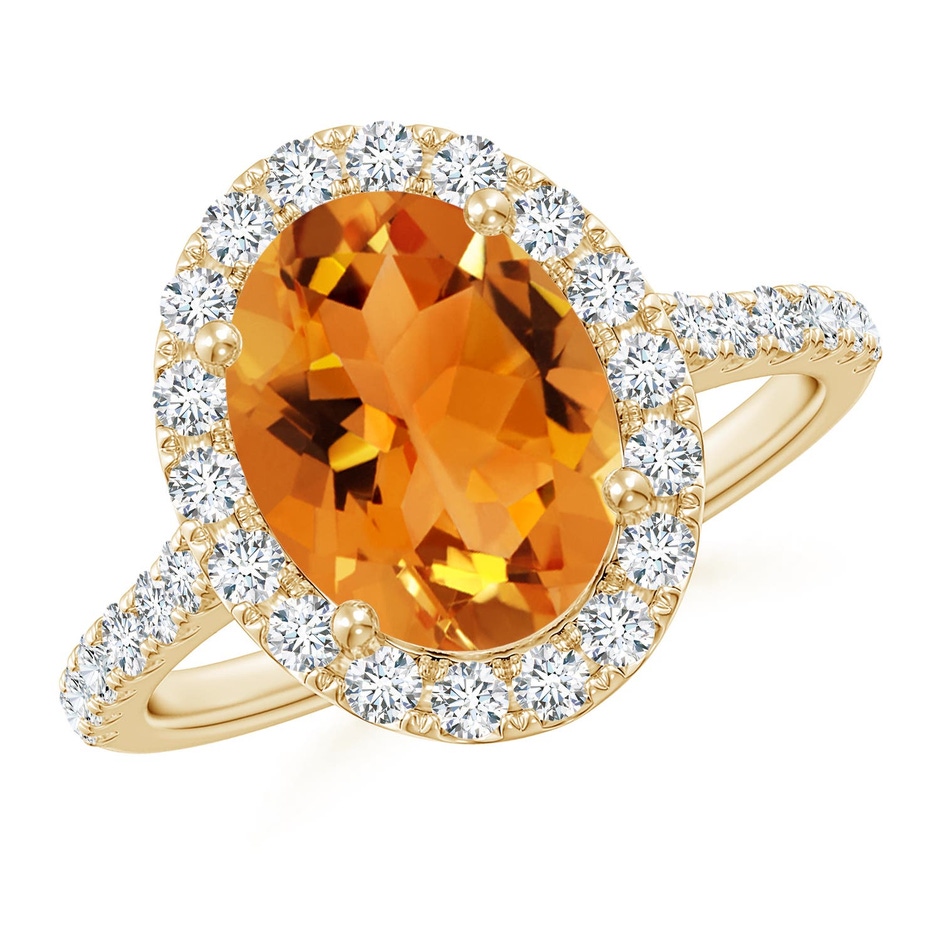 10x8mm AAA Double Claw-Set Oval Citrine Halo Ring with Diamonds in Yellow Gold 
