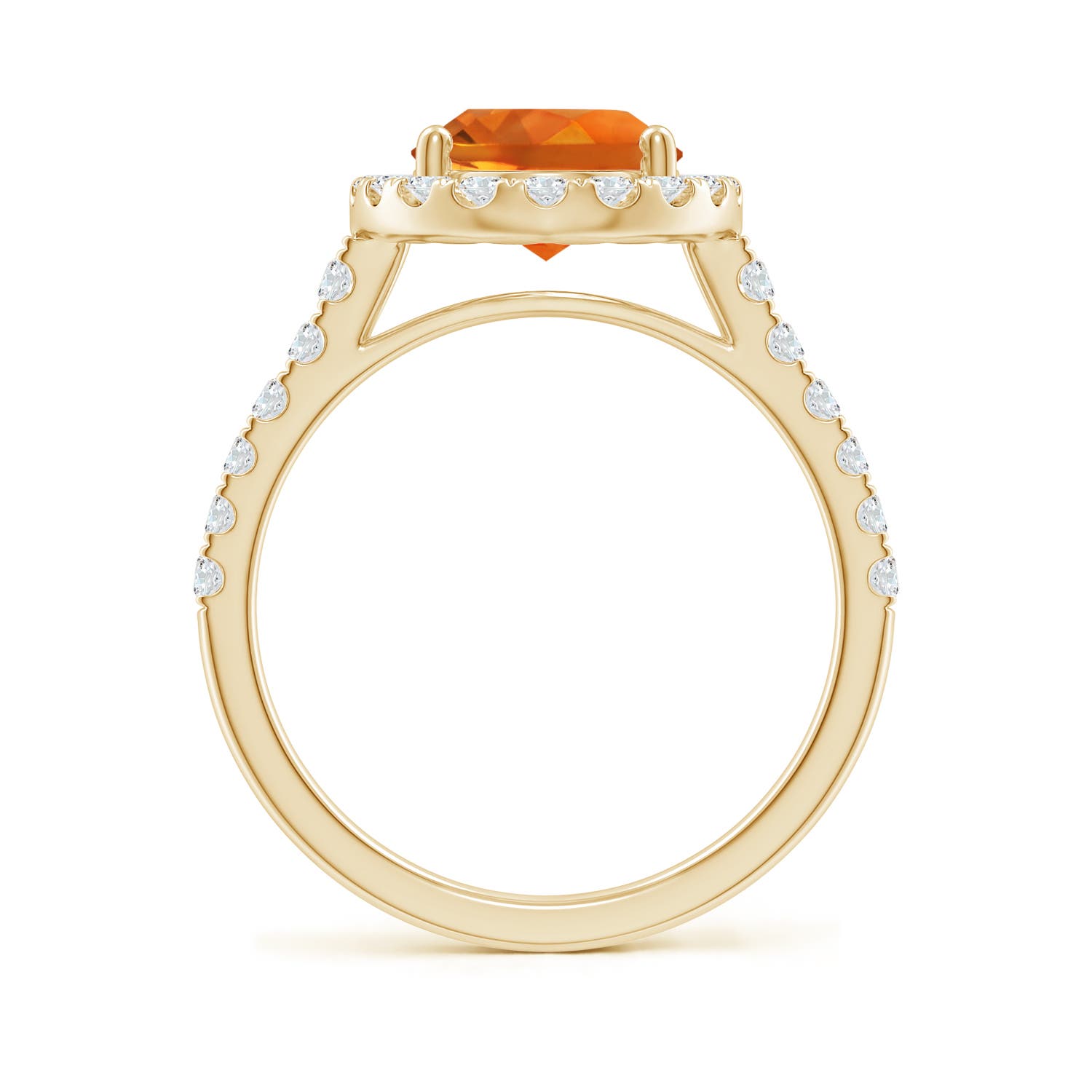 10x8mm AAAA Double Claw-Set Oval Citrine Halo Ring with Diamonds in Yellow Gold - side 2