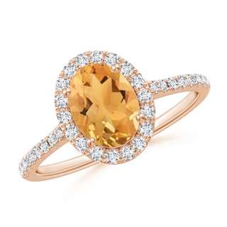 8x6mm A Double Claw-Set Oval Citrine Halo Ring with Diamonds in Rose Gold