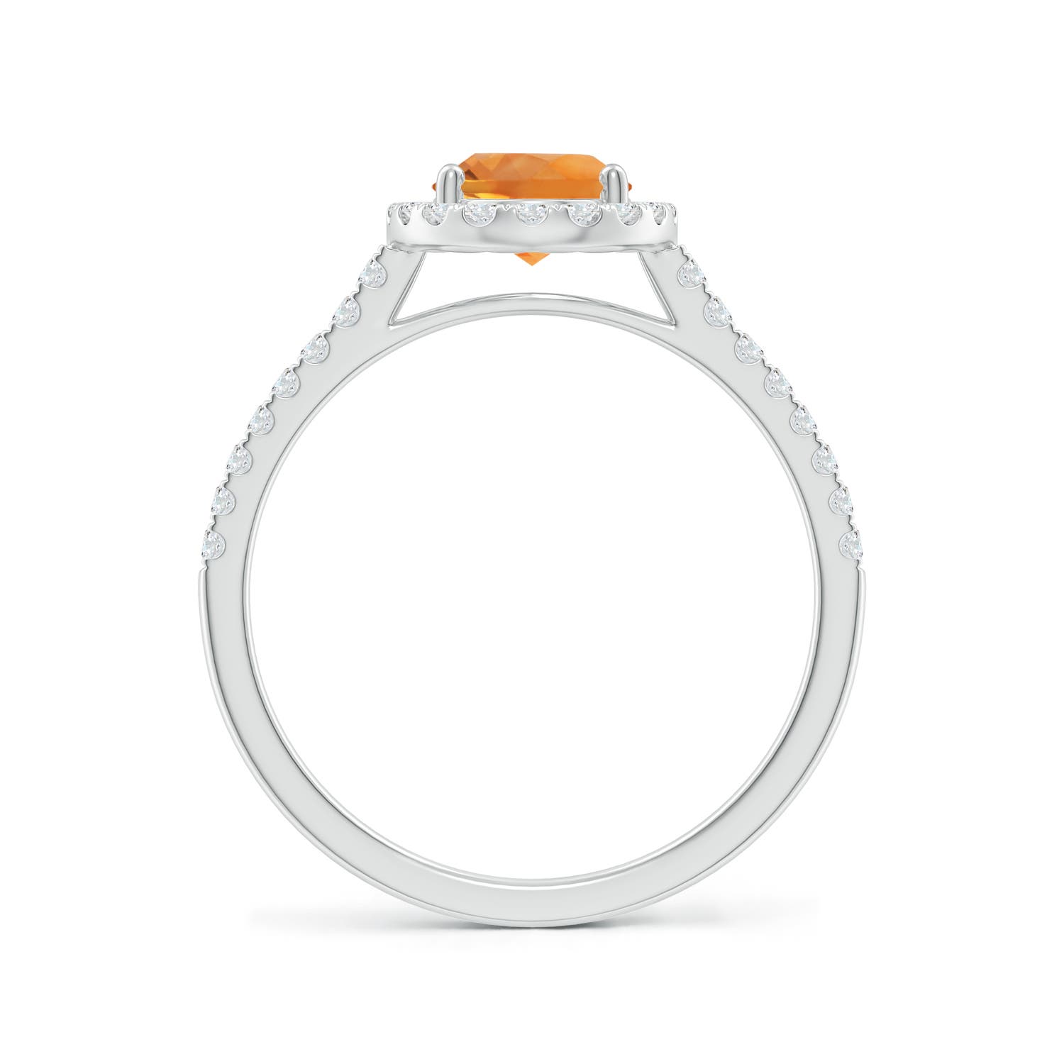 8x6mm AAA Double Claw-Set Oval Citrine Halo Ring with Diamonds in P950 Platinum - side 2