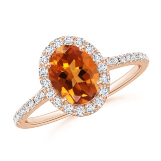 8x6mm AAAA Double Claw-Set Oval Citrine Halo Ring with Diamonds in 10K Rose Gold