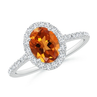 8x6mm AAAA Double Claw-Set Oval Citrine Halo Ring with Diamonds in P950 Platinum