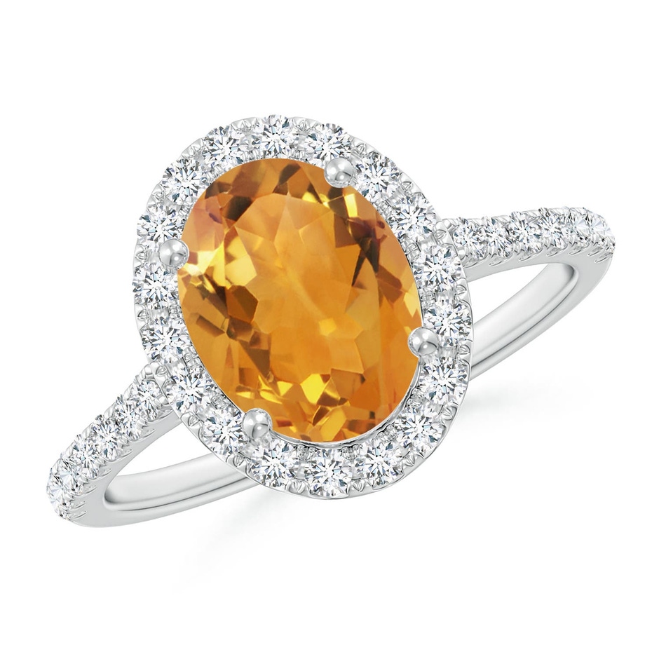 9x7mm AA Double Claw-Set Oval Citrine Halo Ring with Diamonds in White Gold 