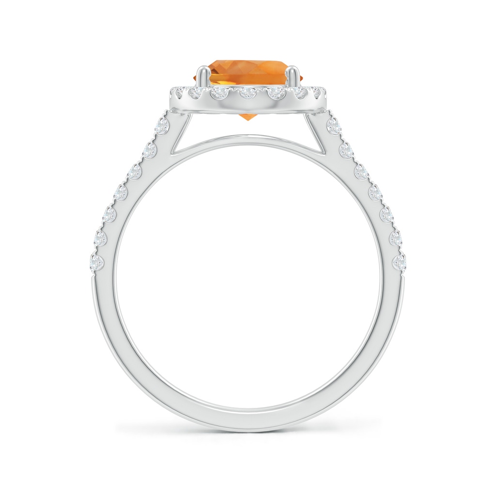 9x7mm AAA Double Claw-Set Oval Citrine Halo Ring with Diamonds in White Gold - side 199