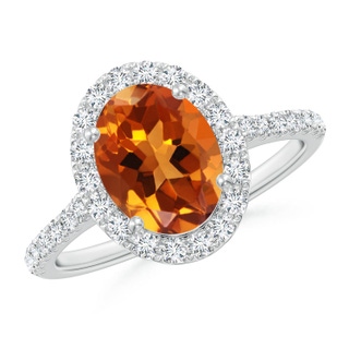 9x7mm AAAA Double Claw-Set Oval Citrine Halo Ring with Diamonds in P950 Platinum