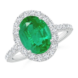 10x8mm AA Double Claw-Set Oval Emerald Halo Ring with Diamonds in P950 Platinum