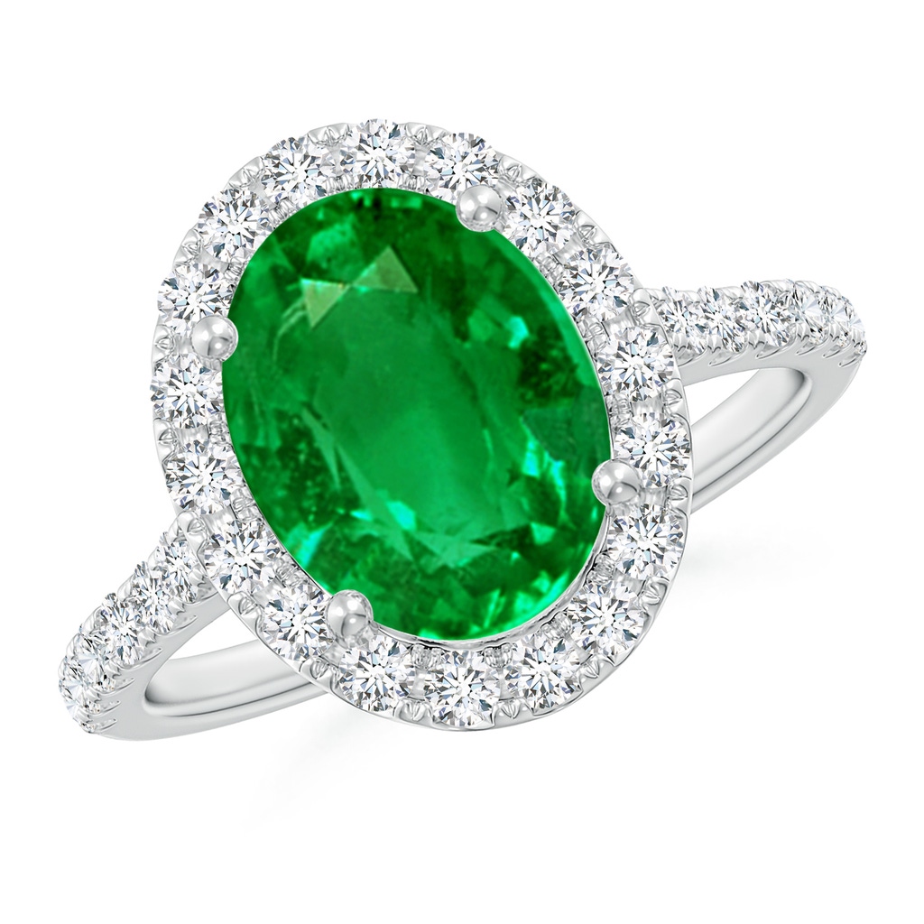 10x8mm AAAA Double Claw-Set Oval Emerald Halo Ring with Diamonds in P950 Platinum