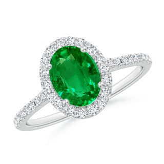 8x6mm AAAA Double Claw-Set Oval Emerald Halo Ring with Diamonds in P950 Platinum