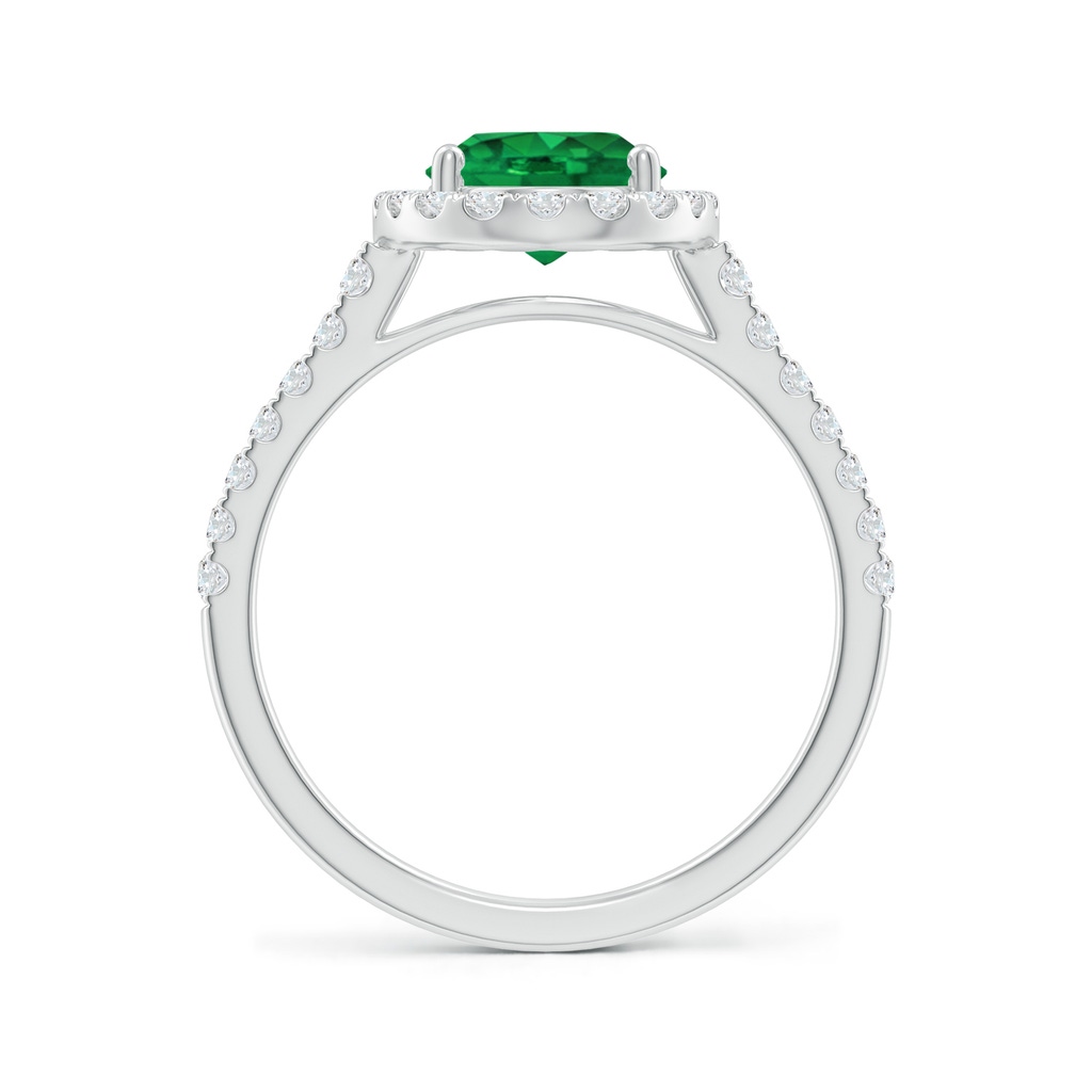 9x7mm AAA Double Claw-Set Oval Emerald Halo Ring with Diamonds in White Gold Side-1