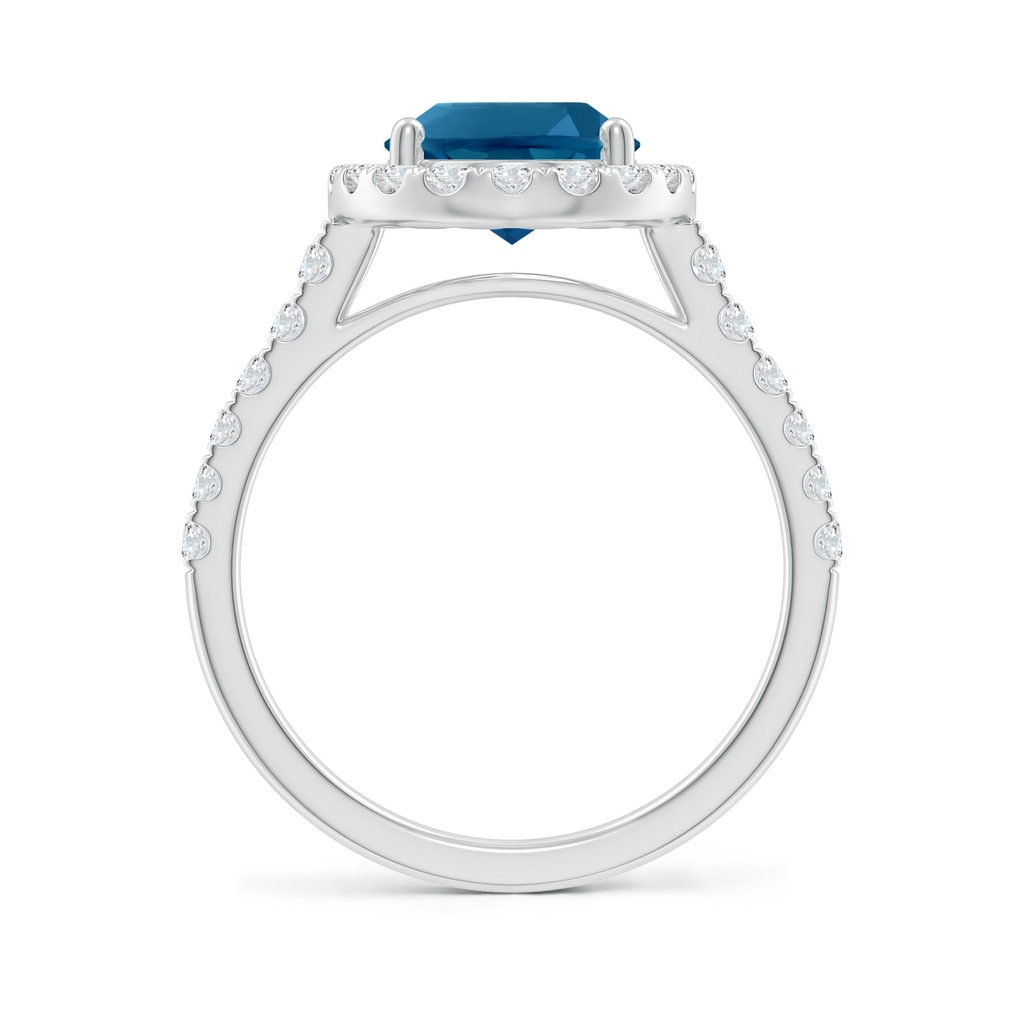 10x8mm AAAA Double Claw-Set London Blue Topaz Halo Ring with Diamonds in White Gold Side-1