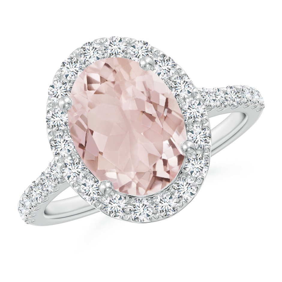 10x8mm A Double Claw-Set Oval Morganite Halo Ring with Diamonds in White Gold 