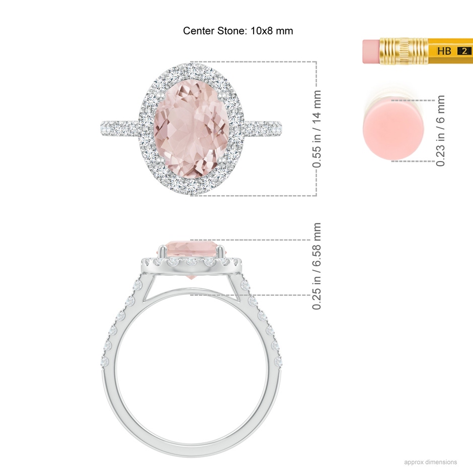 10x8mm A Double Claw-Set Oval Morganite Halo Ring with Diamonds in White Gold ruler