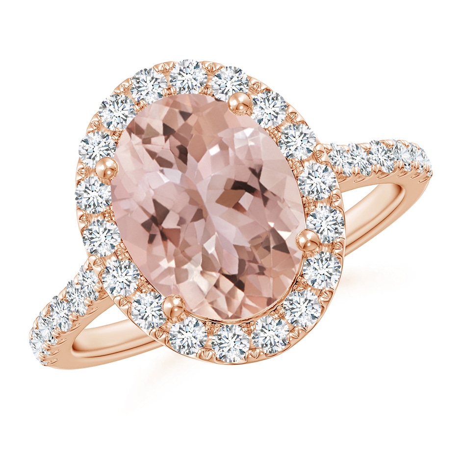 10x8mm AAA Double Claw-Set Oval Morganite Halo Ring with Diamonds in Rose Gold 