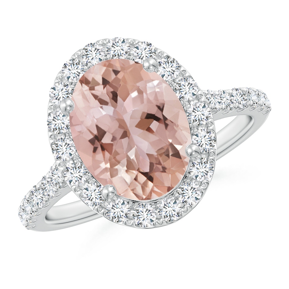 10x8mm AAA Double Claw-Set Oval Morganite Halo Ring with Diamonds in White Gold 