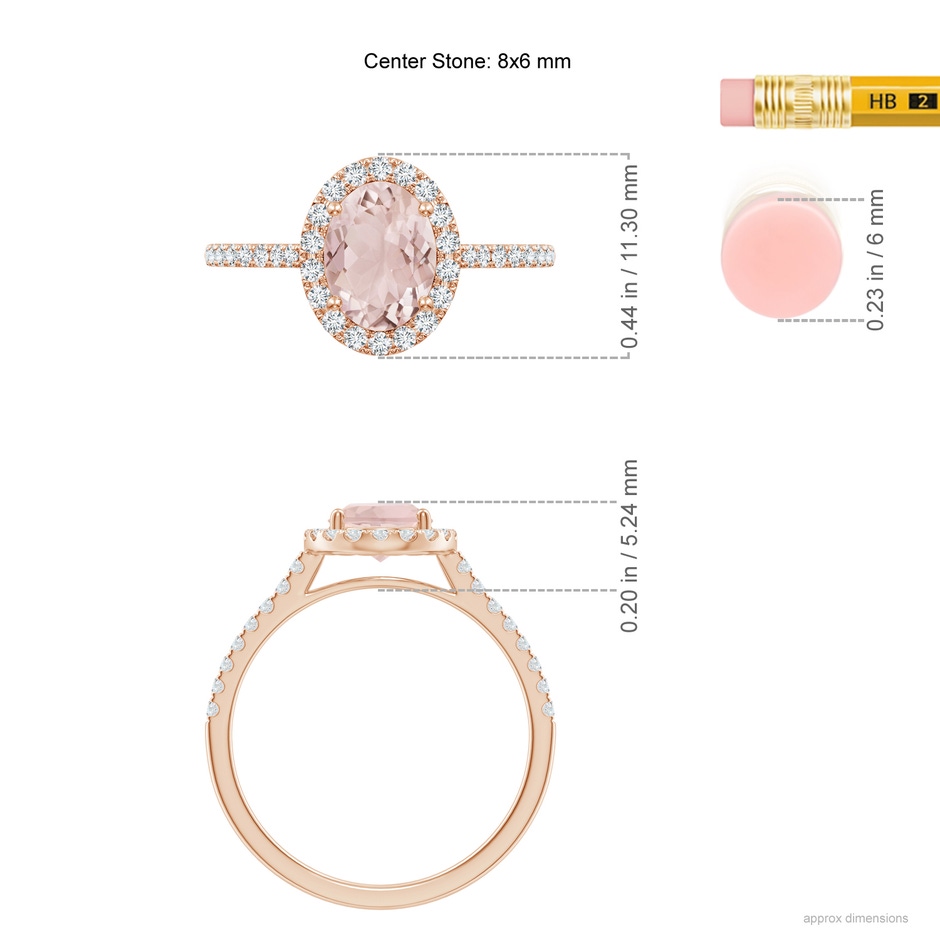 8x6mm A Prong-Set Oval Morganite Halo Ring with Diamonds in 9K Rose Gold ruler