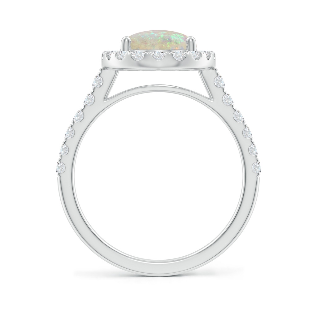 10x8mm AAA Prong-Set Oval Opal Halo Ring with Diamonds in 9K White Gold - side 199
