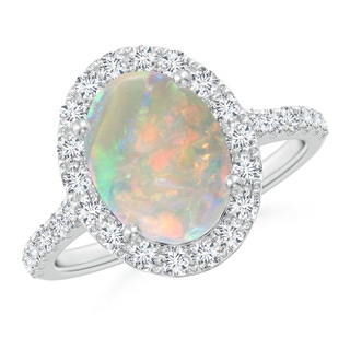 10x8mm AAAA Prong-Set Oval Opal Halo Ring with Diamonds in P950 Platinum