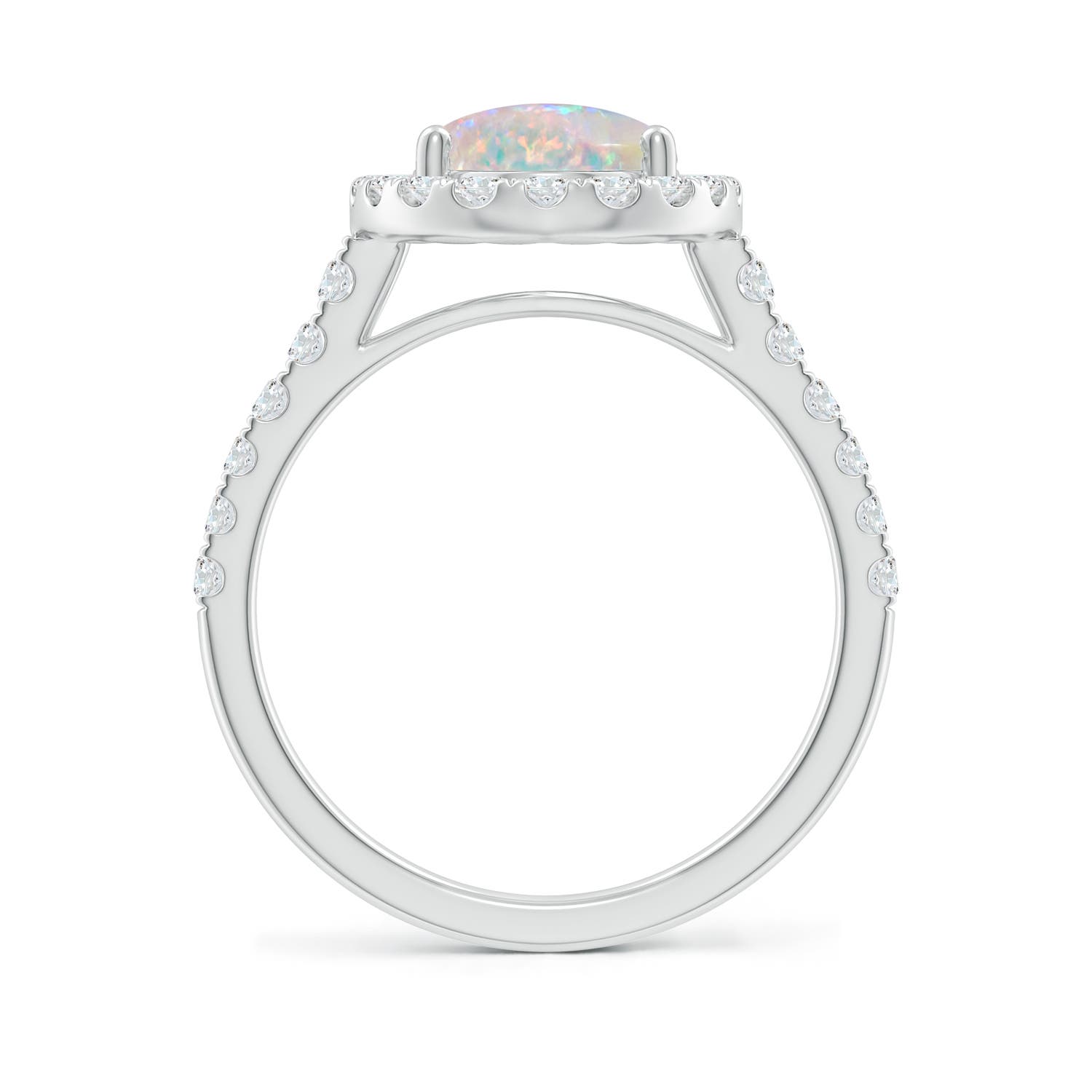 10x8mm AAAA Prong-Set Oval Opal Halo Ring with Diamonds in P950 Platinum