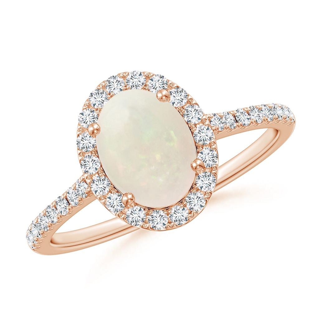 8x6mm A Prong-Set Oval Opal Halo Ring with Diamonds in 9K Rose Gold