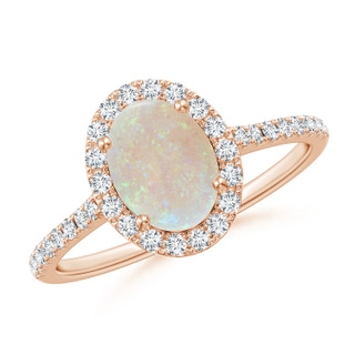 8x6mm AA Prong-Set Oval Opal Halo Ring with Diamonds in 9K Rose Gold