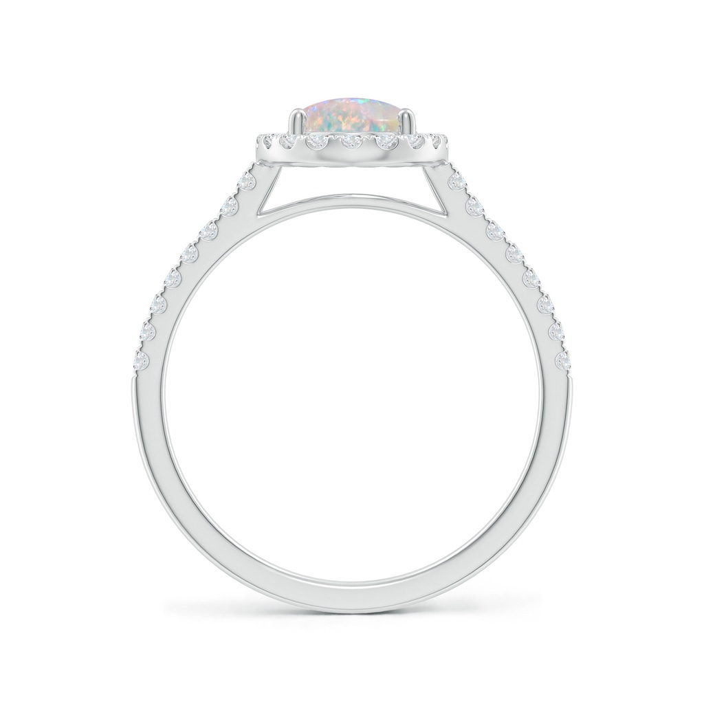 8x6mm AAAA Prong-Set Oval Opal Halo Ring with Diamonds in 9K White Gold - side 199