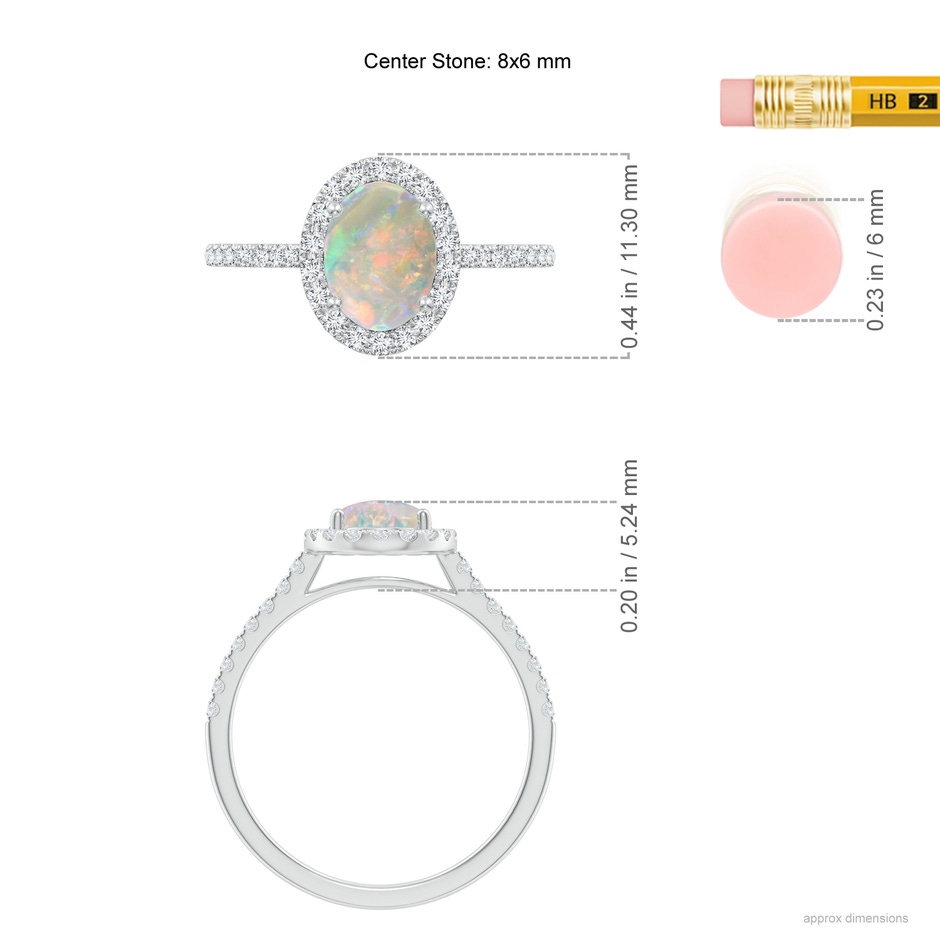 8x6mm AAAA Prong-Set Oval Opal Halo Ring with Diamonds in P950 Platinum ruler