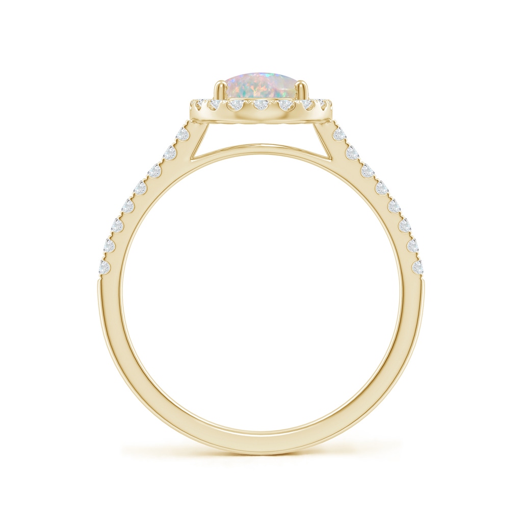 8x6mm AAAA Prong-Set Oval Opal Halo Ring with Diamonds in Yellow Gold Side 199